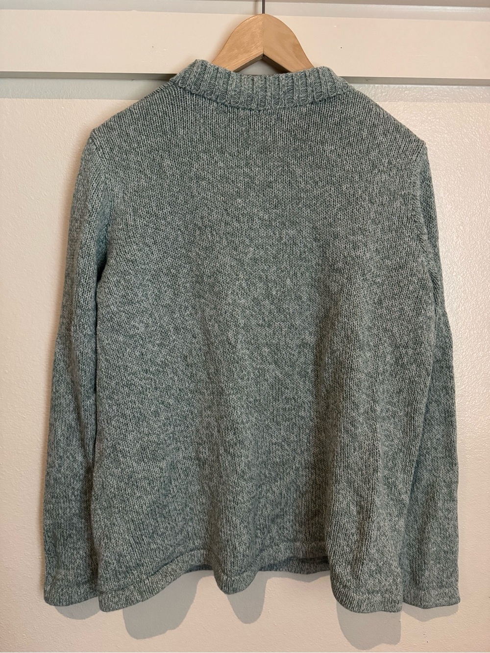 L.L.Bean 100% Cotton Quarter Zip Sweater XL Blue Green Pullover Collared Knit - Picture 7 of 10